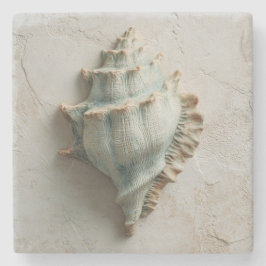 Posavasos De Piedra Turquoise and Sand Conch Shell Coastal