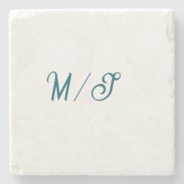 Posavasos De Piedra Turquoise monogram wedding couple name simple styl (Anverso)