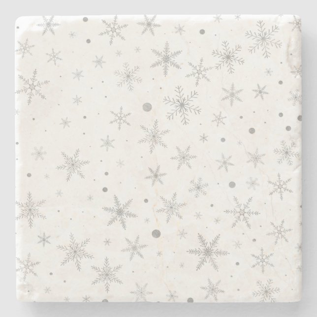 Posavasos De Piedra Twinkle Snowflake - Blanco y gris plateado (Anverso)