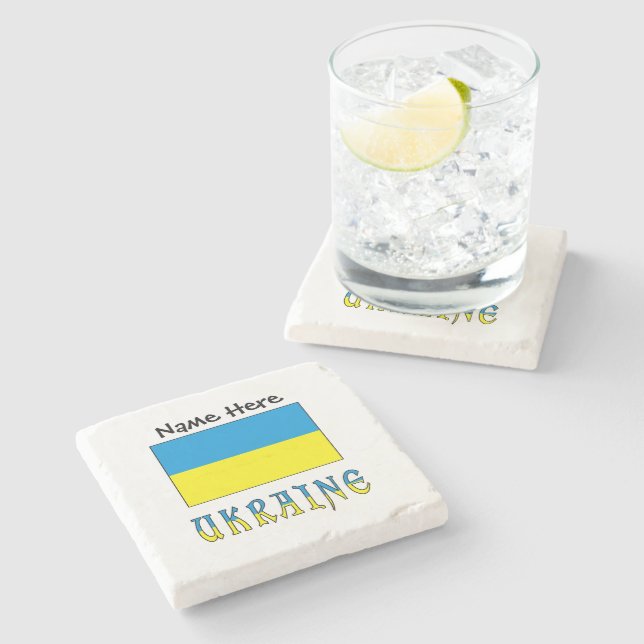 Posavasos De Piedra Ucrania y la bandera ucraniana personalizada (Lateral)