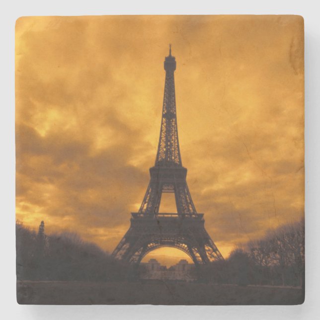 Posavasos De Piedra UE, Francia, París.  Torre Eiffel. (Anverso)