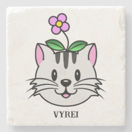 Posavasos De Piedra Un gato Personalizado con flor en la cabeza