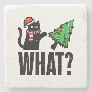 Posavasos De Piedra Un gato que da vueltas al árbol de navidad