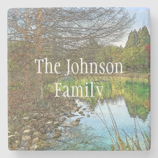 Posavasos De Piedra Un hermoso día en el lago (Anverso)