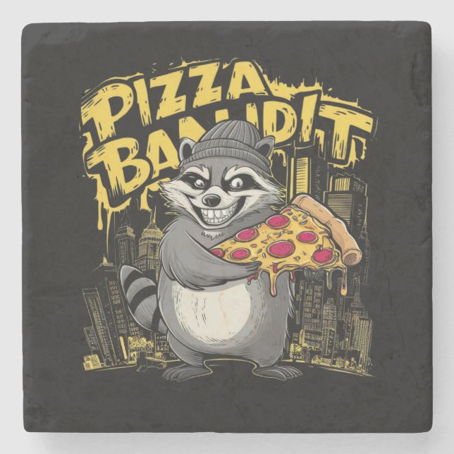 Posavasos De Piedra Un mapache sostiene una rebanada de pizza (Anverso)