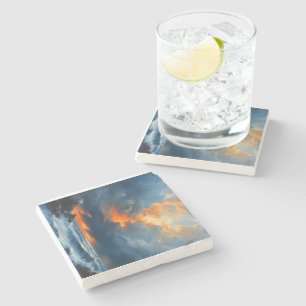 Posavasos De Piedra Un paisaje marino dramático en la pintura al atard