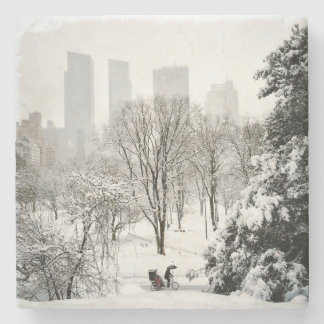 Posavasos De Piedra Un Pedicab en Central Park durante invierno