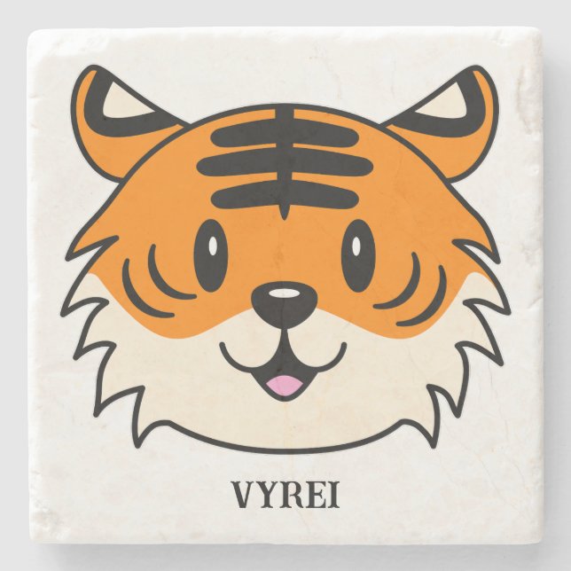 Posavasos De Piedra Un tigre Personalizado sonriente y agudo (Anverso)