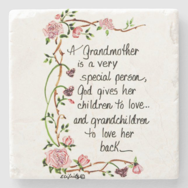 Posavasos De Piedra Una abuela es una persona especial Floral texto Ad (Anverso)