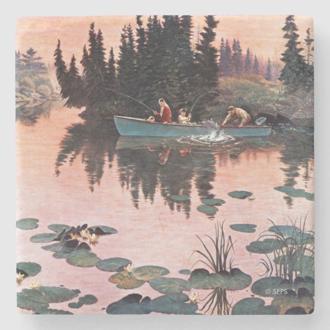 Posavasos De Piedra Una buena captura por John Clymer (Anverso)