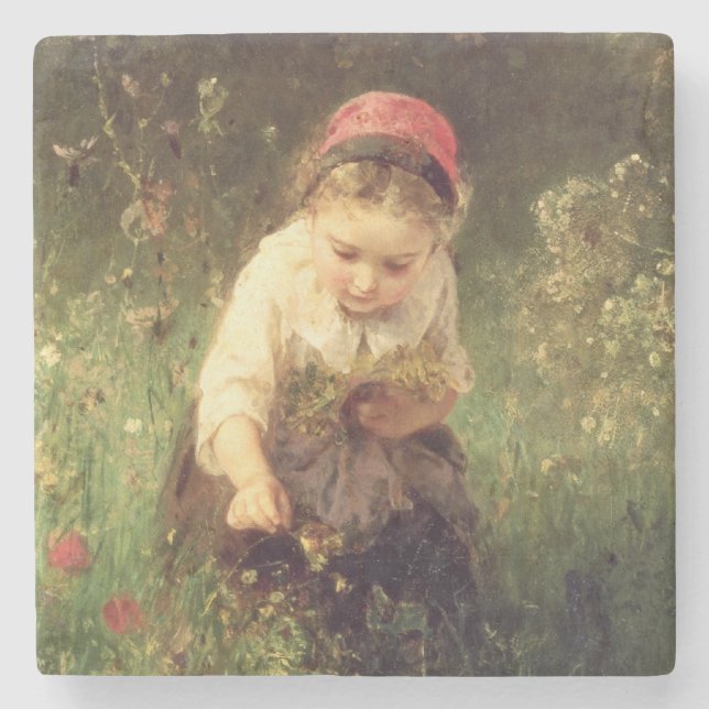 Posavasos De Piedra Una chica joven en un campo (Anverso)