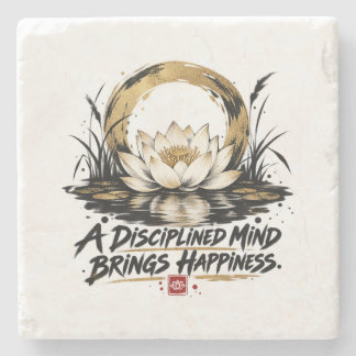 Posavasos De Piedra Una Mente Disciplinada Trae Felicidad Lotus Stone