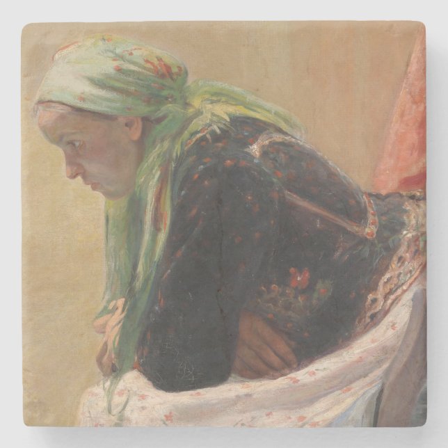 Posavasos De Piedra Una mujer profunda en el pensamiento (por Oleksa N (Anverso)