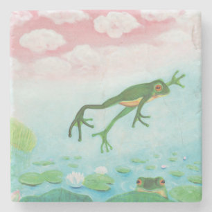 Posavasos De Piedra Una Rana Salta Al Ilustracion Del Estanque