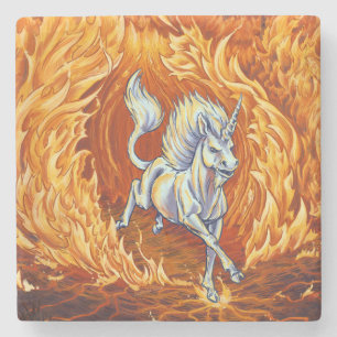 Posavasos De Piedra Unicornio de arte de fantasía de elemento de fuego