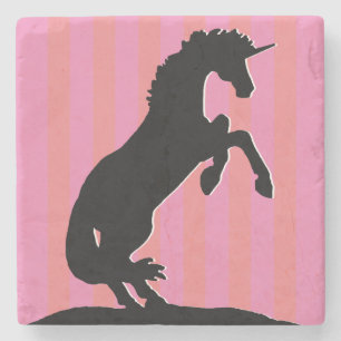 Posavasos De Piedra Unicornio de cría negra (rayas rosas)