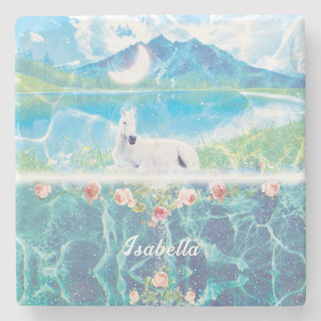 Posavasos De Piedra Unicornio en un sueño de paraíso Personalizado (Anverso)