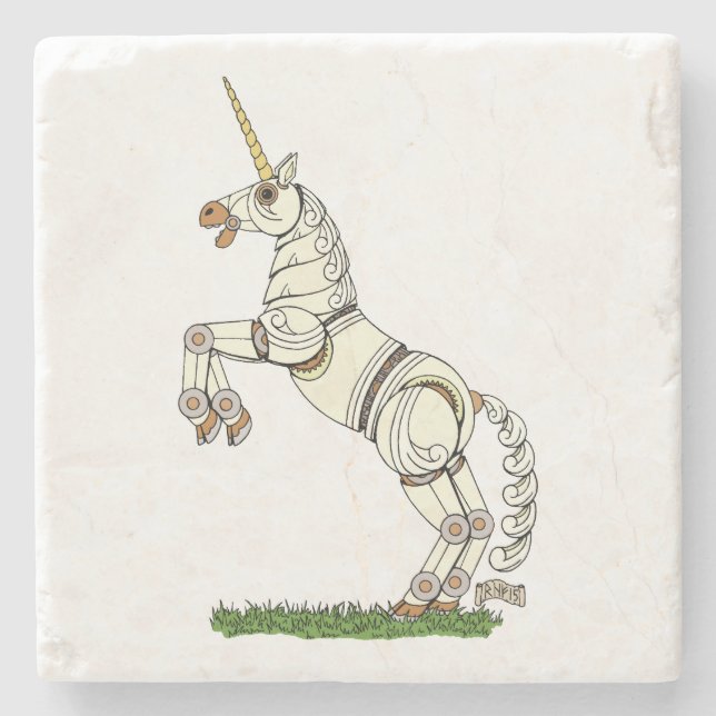 Posavasos De Piedra Unicornio mecánico (Anverso)
