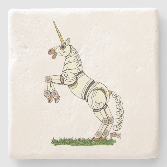 Posavasos De Piedra Unicornio mecánico (Anverso)