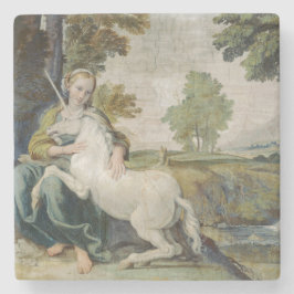 Posavasos De Piedra Unicornio y una joven mujer (por Domenichino)