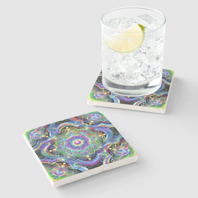 Posavasos De Piedra Universo Mandala Colores Psicodélicos (Lateral)