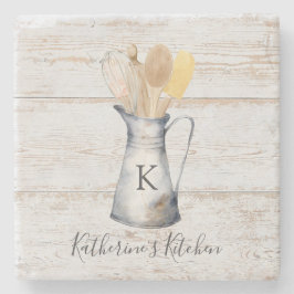 Posavasos De Piedra Utensilios de Cocina con Monograma Rústico Elegant