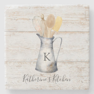 Posavasos De Piedra Utensilios de Cocina con Monograma Rústico Elegant