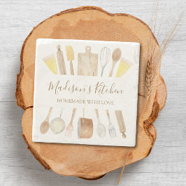 Posavasos De Piedra Utensilios de cocina personalizados con acuarela