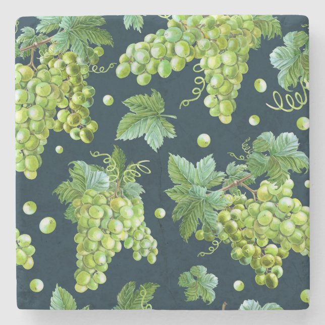 Posavasos De Piedra Uva verde: Patrón oscuro de acuarela (Anverso)