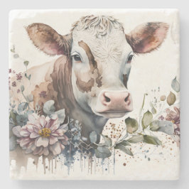 Posavasos De Piedra Vaca acuarela En Flores Silvestres