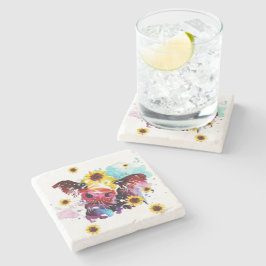 Posavasos De Piedra Vaca con escayola de piedra de girasoles