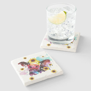Posavasos De Piedra Vaca con escayola de piedra de girasoles