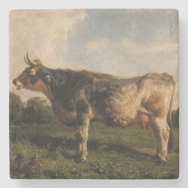 Posavasos De Piedra Vaca en un campo (animal de granja) (de Filippo Pa (Anverso)