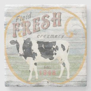Posavasos De Piedra Vaca fresca de la lechería del vintage