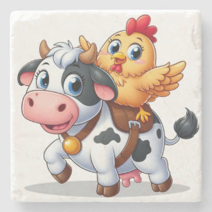 Posavasos De Piedra vaca/pollo personalizado lindo