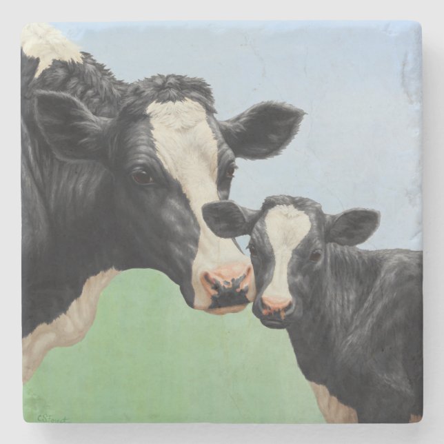 Posavasos De Piedra Vaca y ternera de Holstein (Anverso)