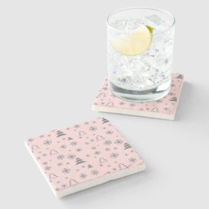 Posavasos De Piedra Vacaciones Copos de nieve blancos Árboles navide