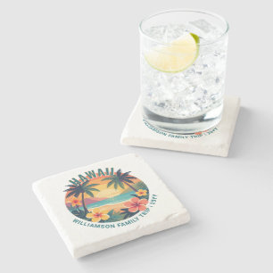 Posavasos De Piedra Vacaciones familiares personalizadas retro Hawai t