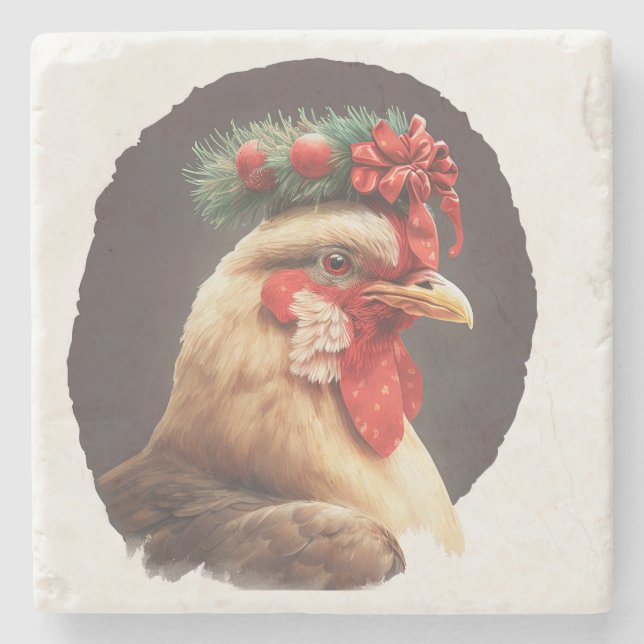 Posavasos De Piedra Vacaciones festivas / Navidades Chicken Coasters (Anverso)