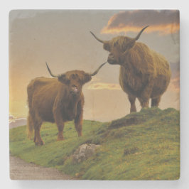 Posavasos De Piedra Vacas de la región montañosa al atardecer