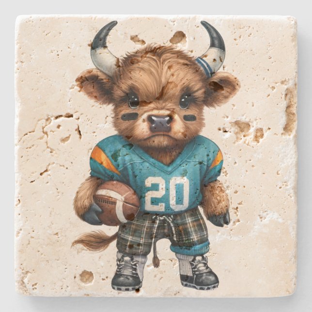 Posavasos De Piedra Vacas de la región montañosa y fútbol (Anverso)