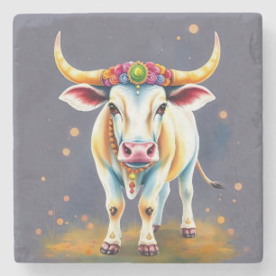 Posavasos De Piedra Vacas sagradas coloridas de Diwali en disfraces fe