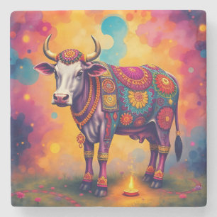 Posavasos De Piedra Vacas sagradas coloridas de Diwali en disfraces fe
