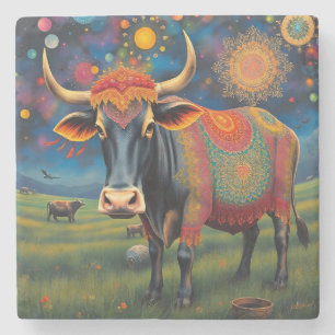 Posavasos De Piedra Vacas sagradas y coloridas del Diwali en disfraces