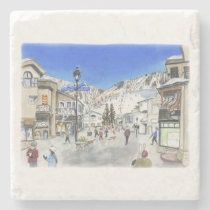 Posavasos De Piedra Vail Village pintado en una montaña rusa