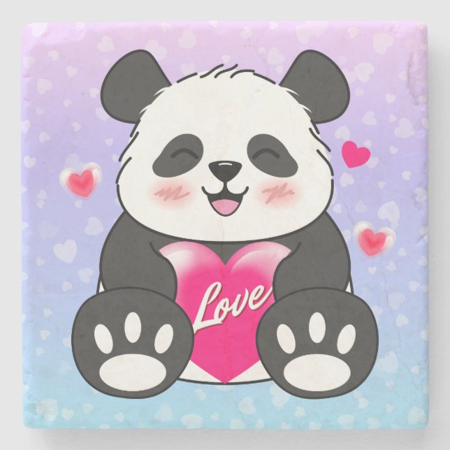 Posavasos De Piedra Valentine Panda en el amor (Anverso)