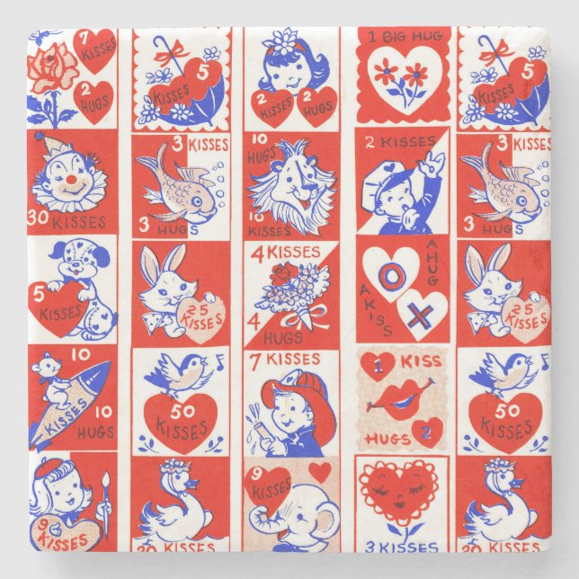 Posavasos De Piedra Valentine Retro Love Hugs Cute Pattern (Anverso)