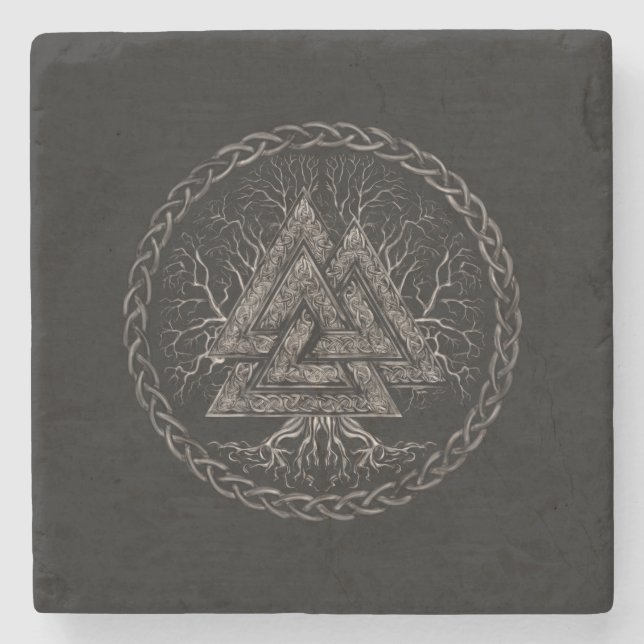 Posavasos De Piedra Valknut y árbol de la vida Yggrdrasil (Anverso)