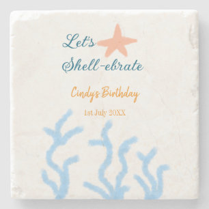 Posavasos De Piedra Vamos a celebrar bajo el mar azul cumpleaños