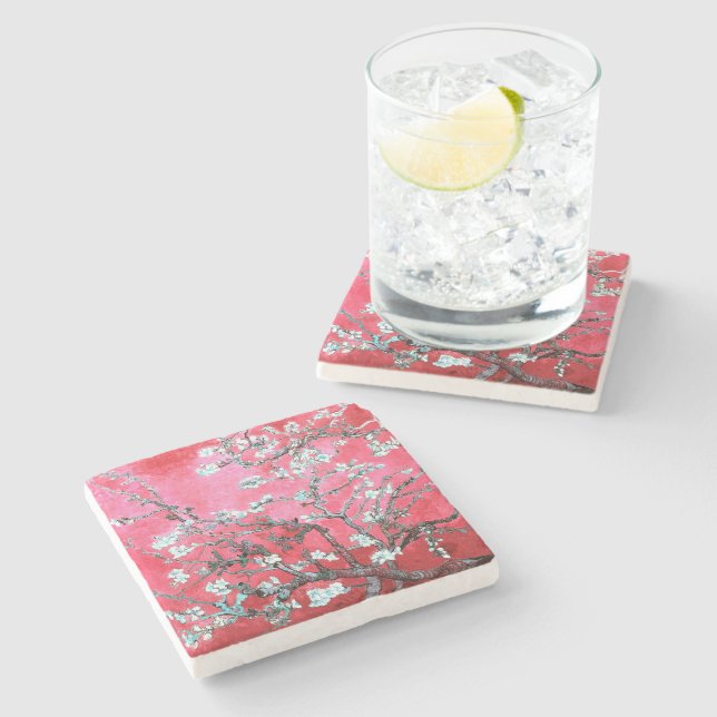 Posavasos De Piedra Van Gogh Almond Blossoms azul rojo (Lateral)